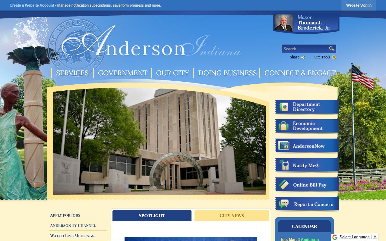 Anderson city website with links to Madison County birth records services