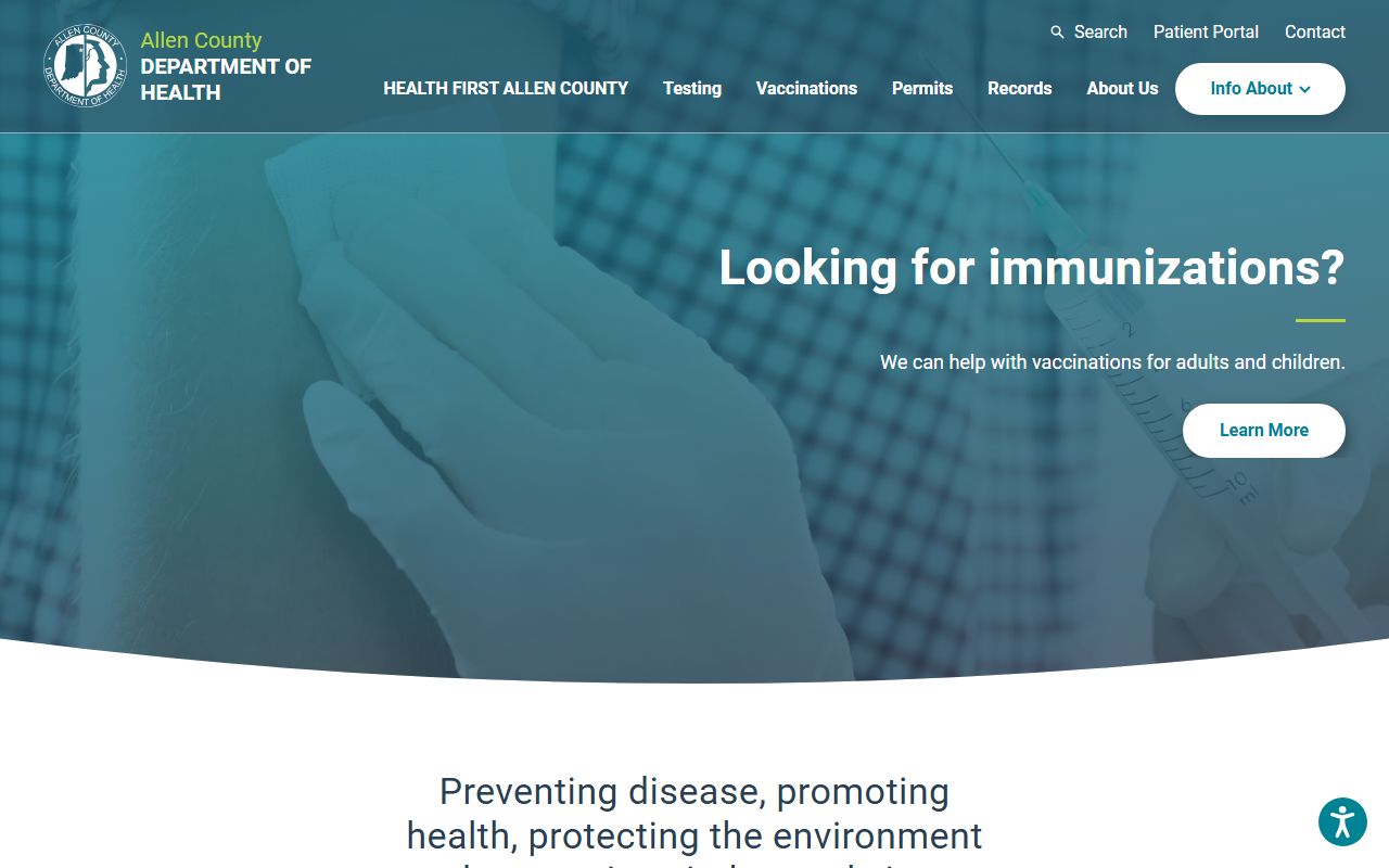 Allen County Health Department homepage for birth records