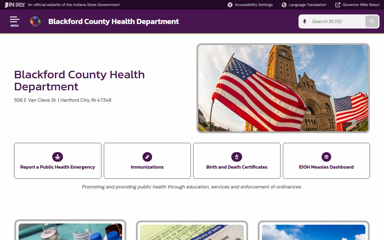 Blackford County Health Department state page for birth records