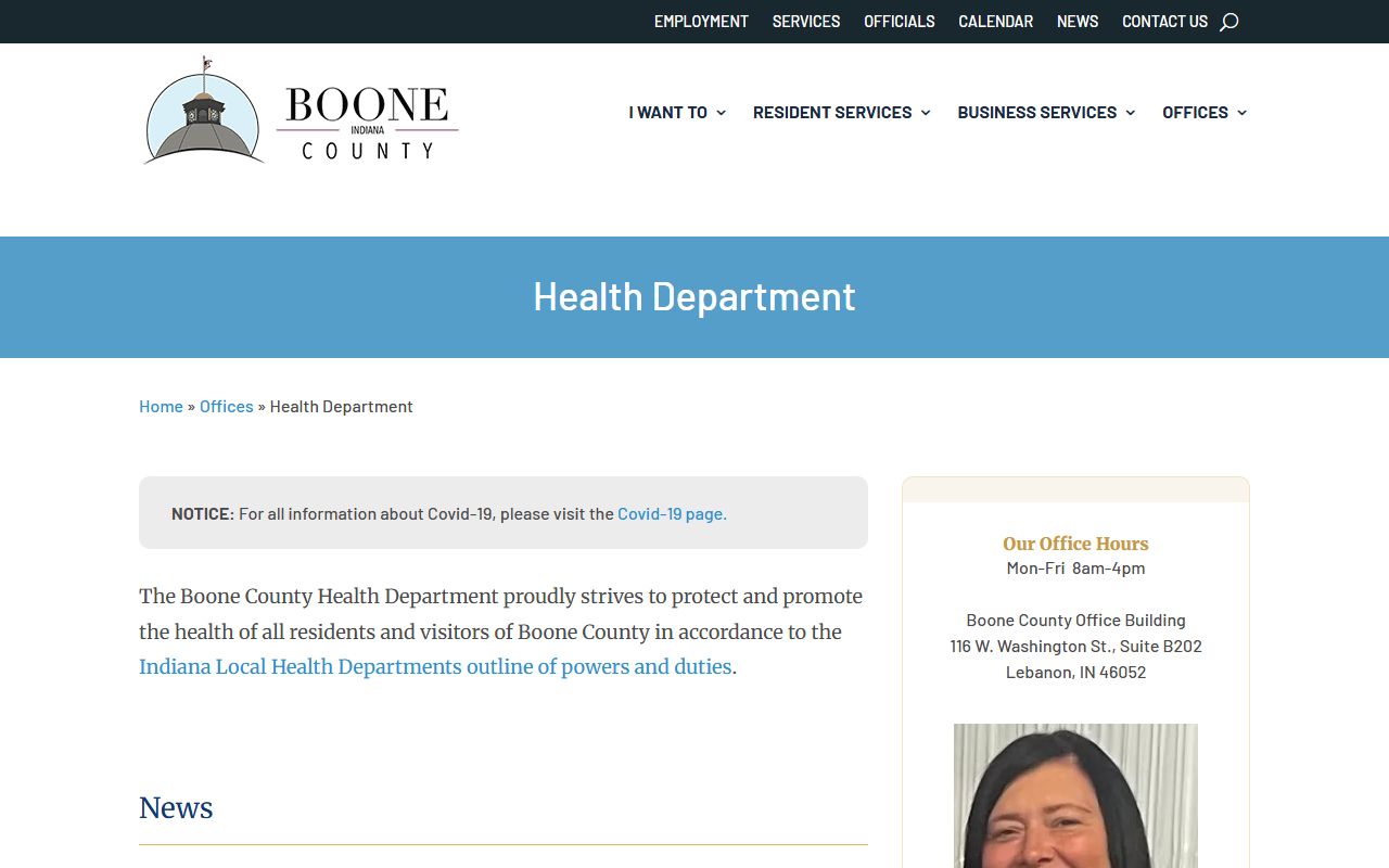 Boone County Health Department main page for birth records information