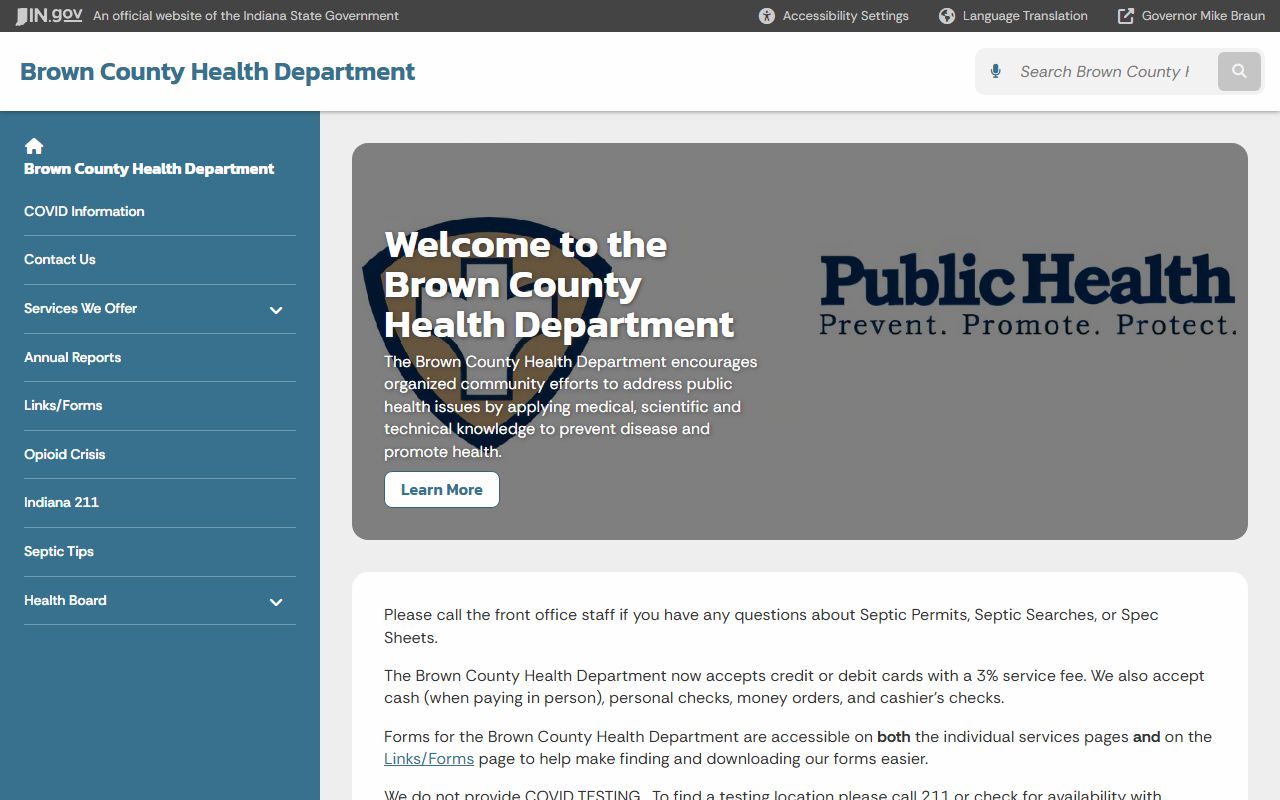 Brown County Health Department state page for birth records