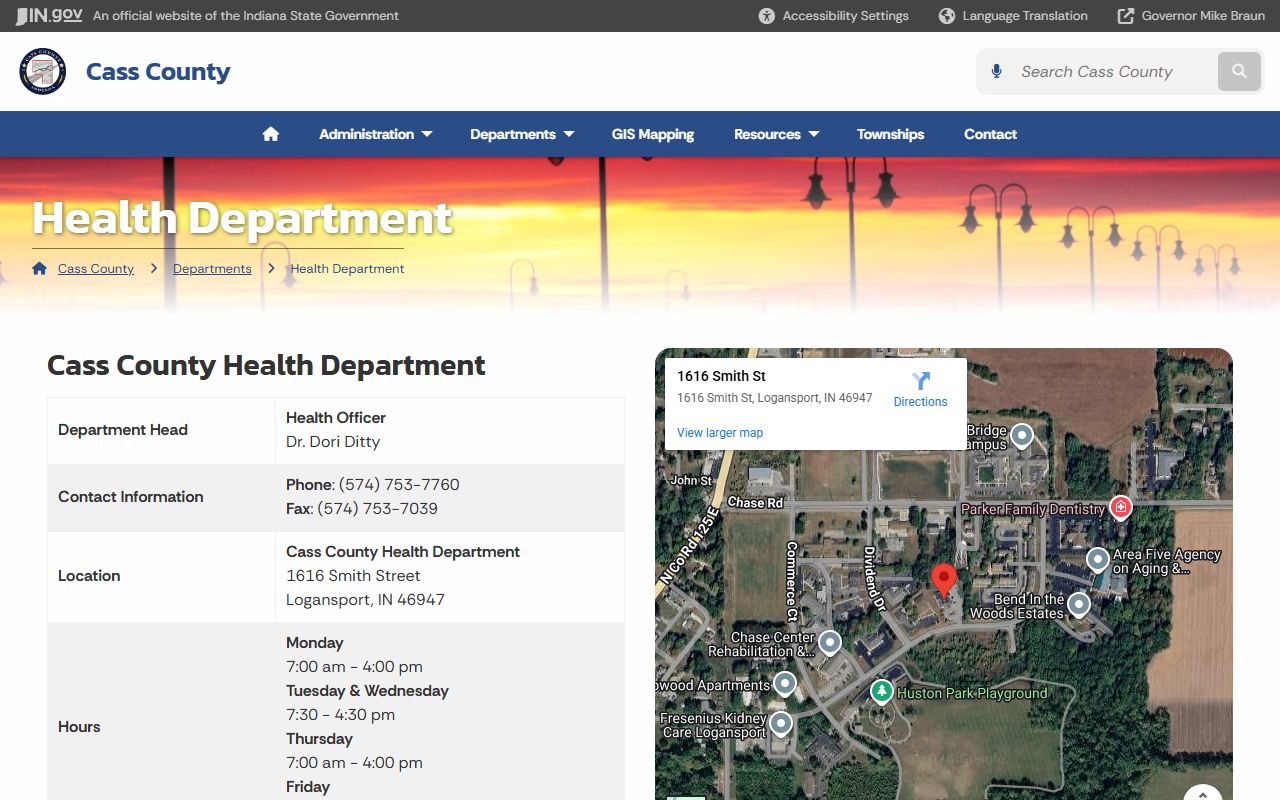 Cass County Health Department page for birth records