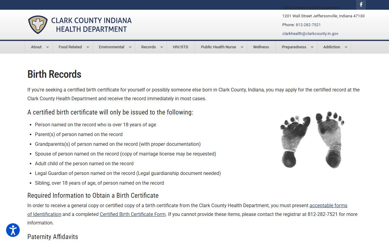 Clark County birth records specific information page