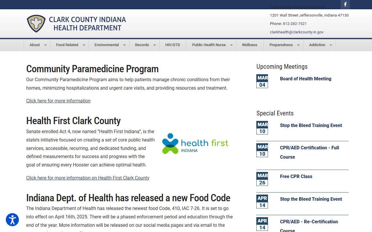 Clark County Health Department website for birth records