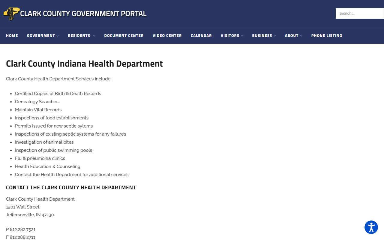 Clark County government health department information page for birth records