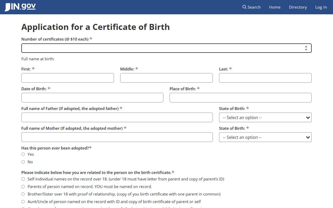 Clay County online birth certificate application form