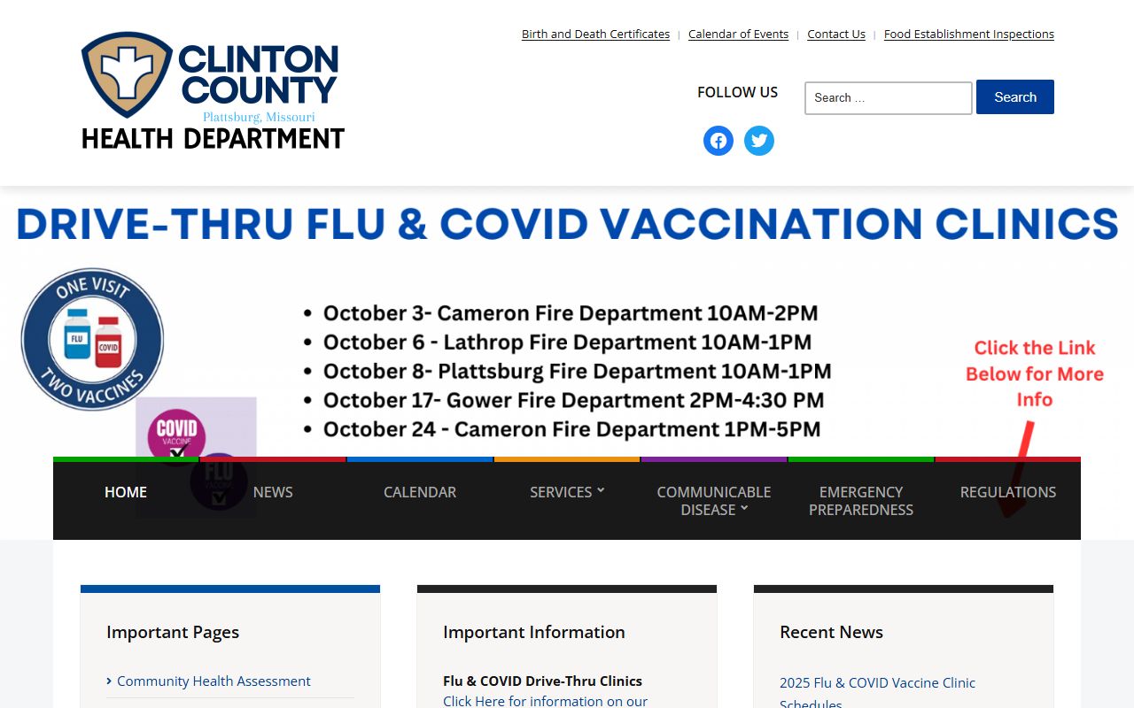 Clinton County Health Department website for birth records