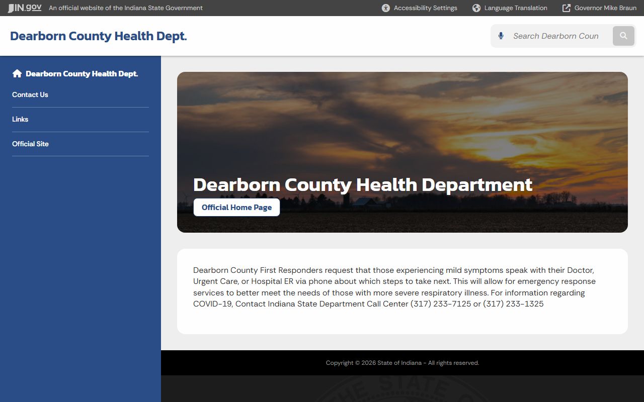 Dearborn County Health Department state page for birth records