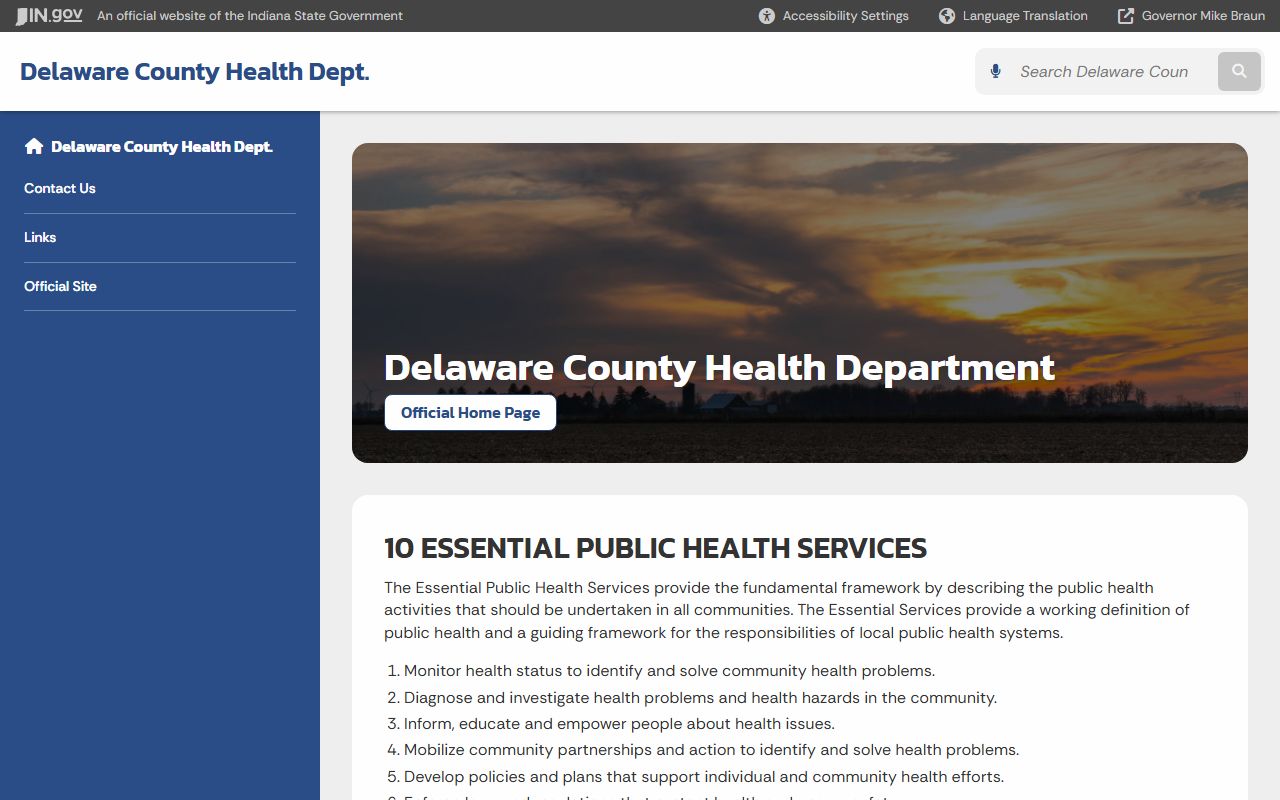 Delaware County Health Department state page for birth records