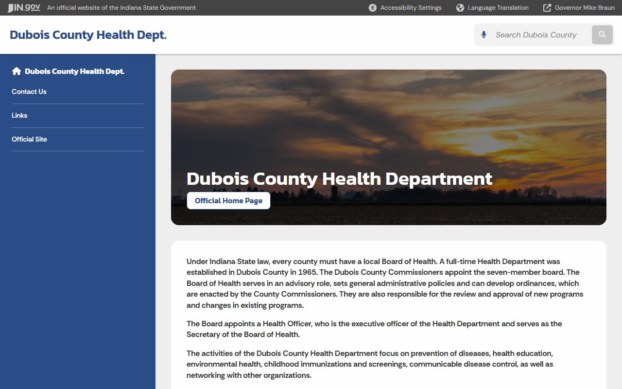 Dubois County Health Department state page for birth records