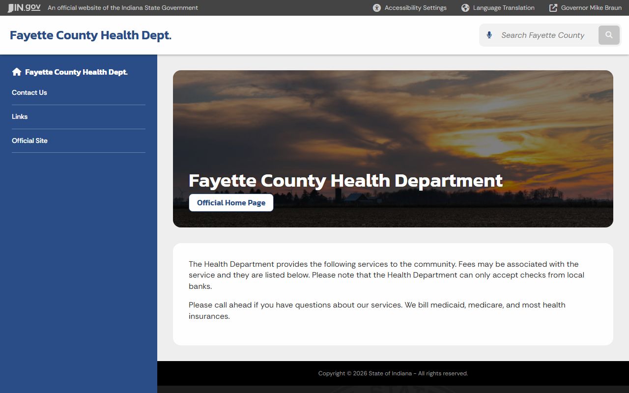 Fayette County Health Department page for birth records on Indiana state website