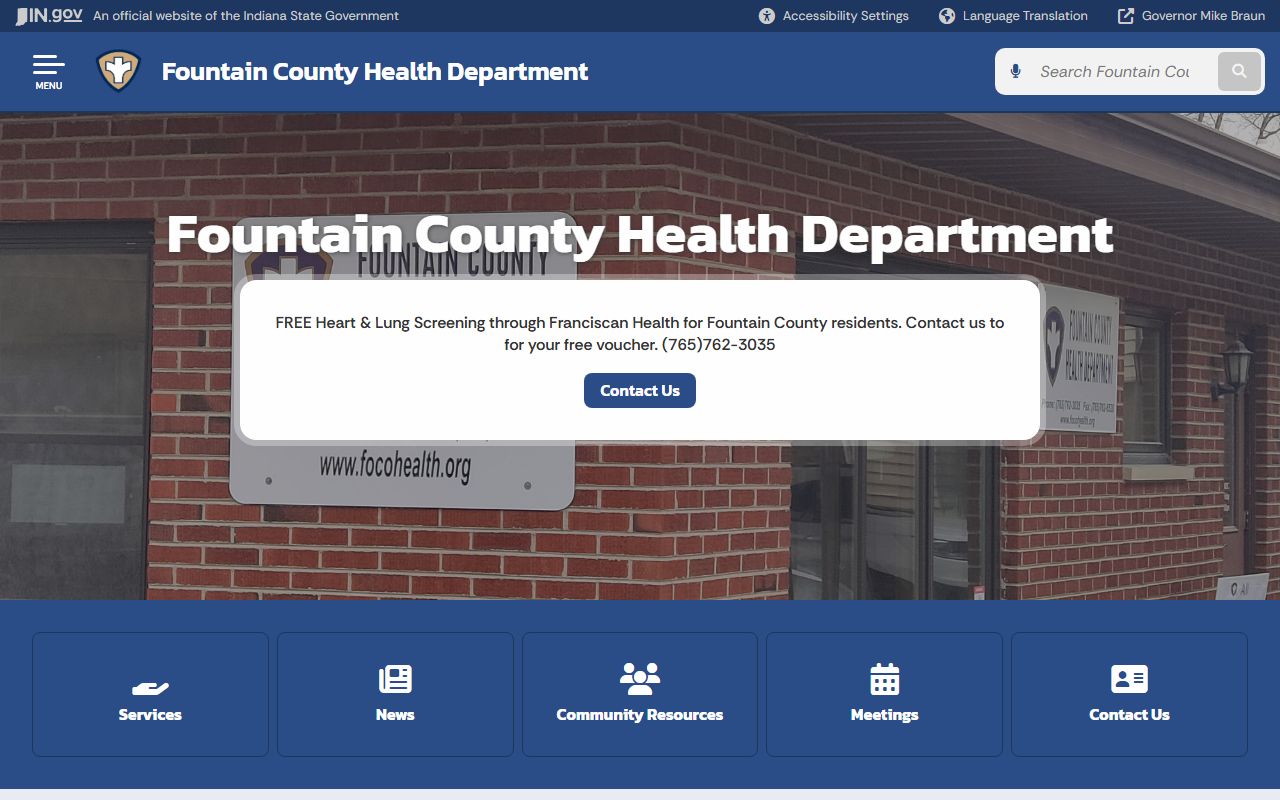 Fountain County Health Department page on Indiana state website for birth records