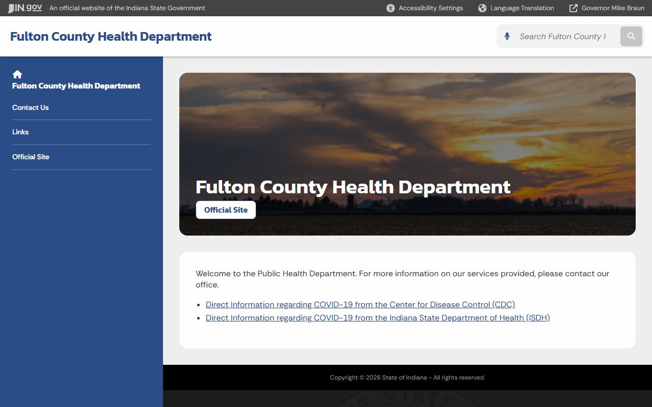 Fulton County Health Department page on Indiana state website for birth records