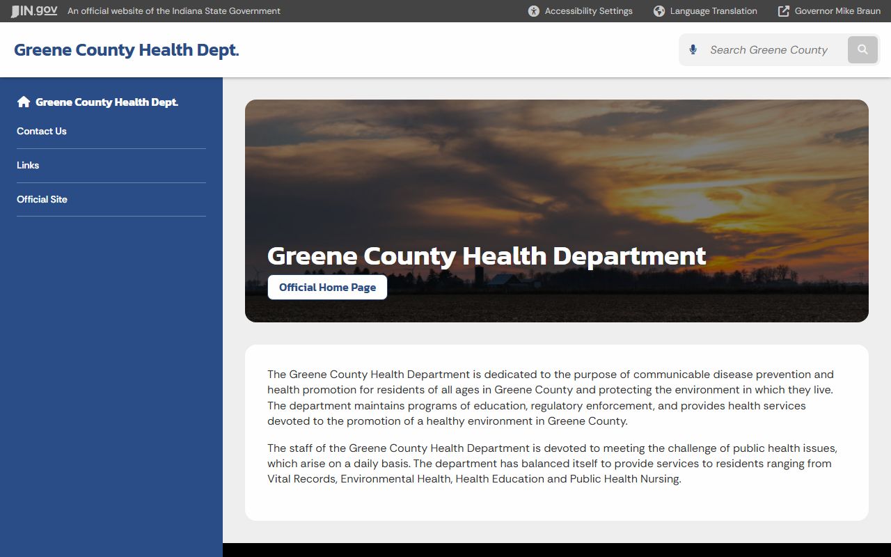 Greene County Health Department page on Indiana state website for birth records