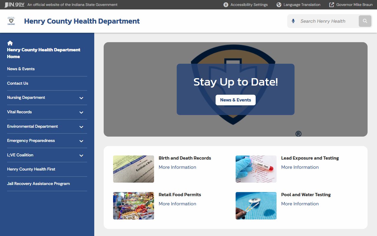 Henry County Health Department page on Indiana state website for birth records