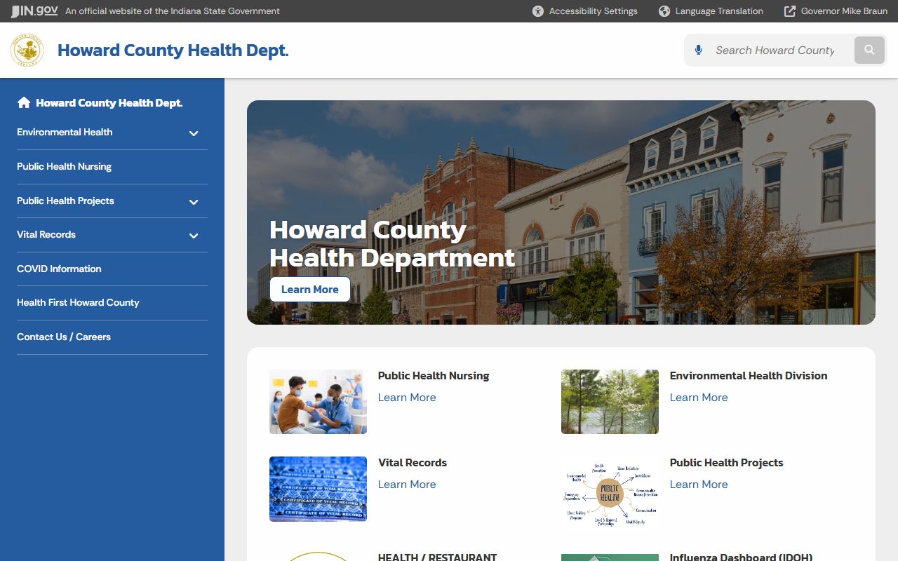 Howard County Health Department page on Indiana state website for birth records