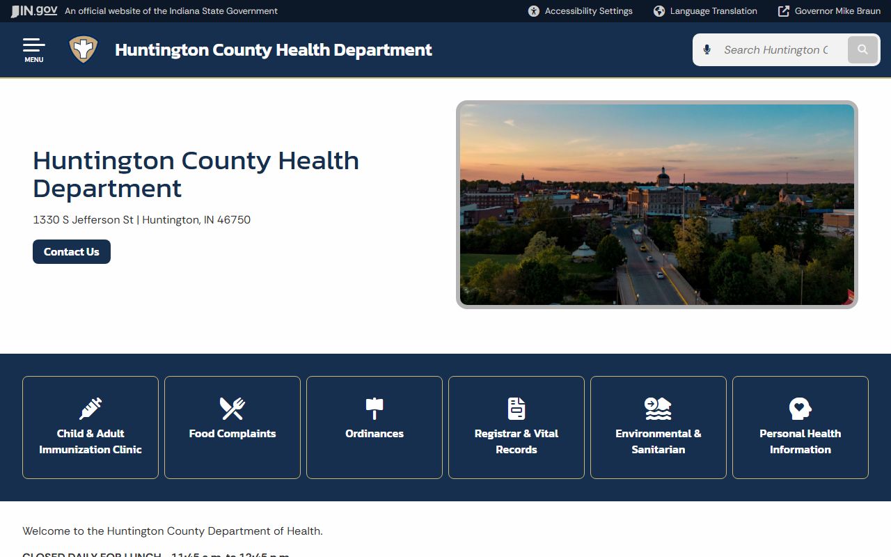 Huntington County Health Department page for birth records