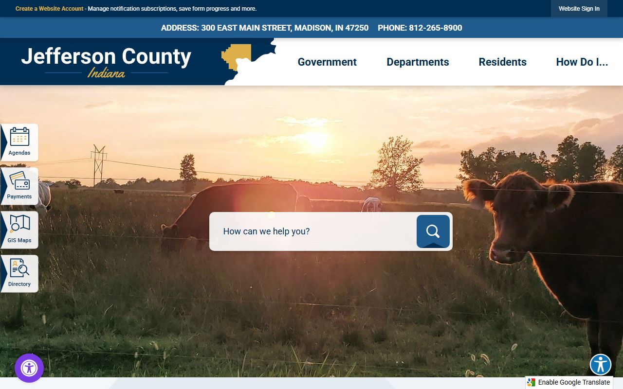 Jefferson County Indiana government website for birth records information