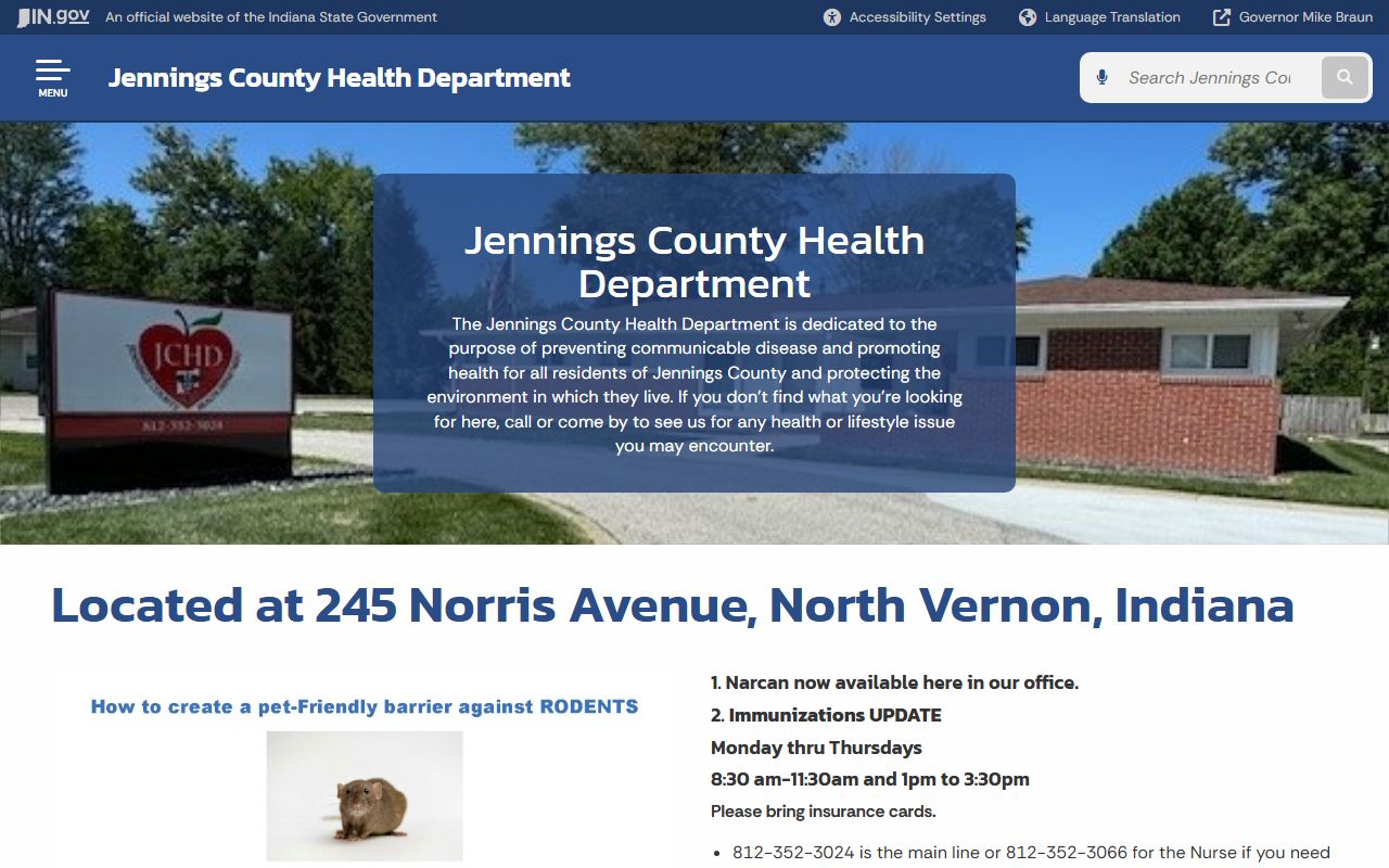 Jennings County Health Department state page for birth records