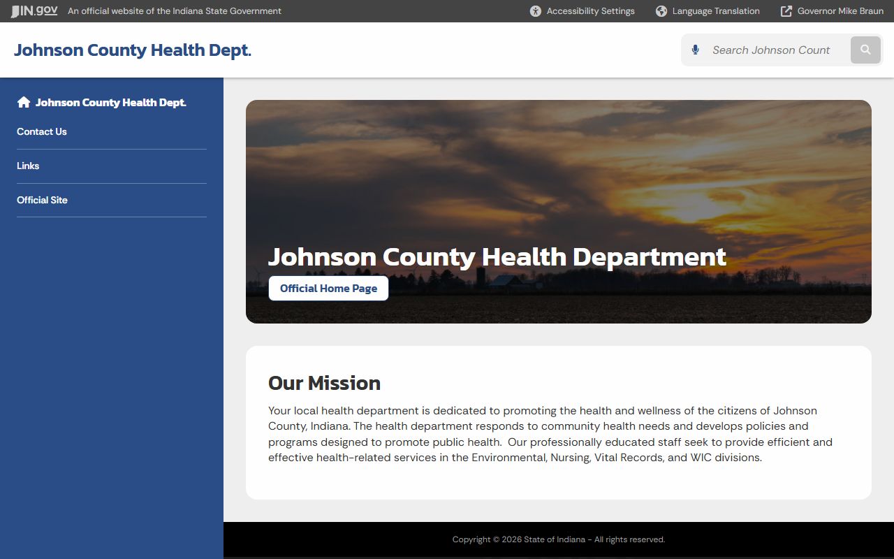 Johnson County Health Department state page for birth records