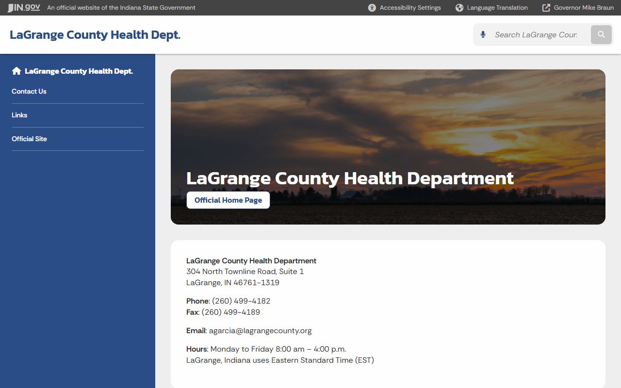 LaGrange County Health Department state page for birth records