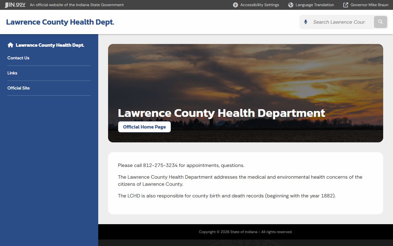 Lawrence County Health Department page for birth records