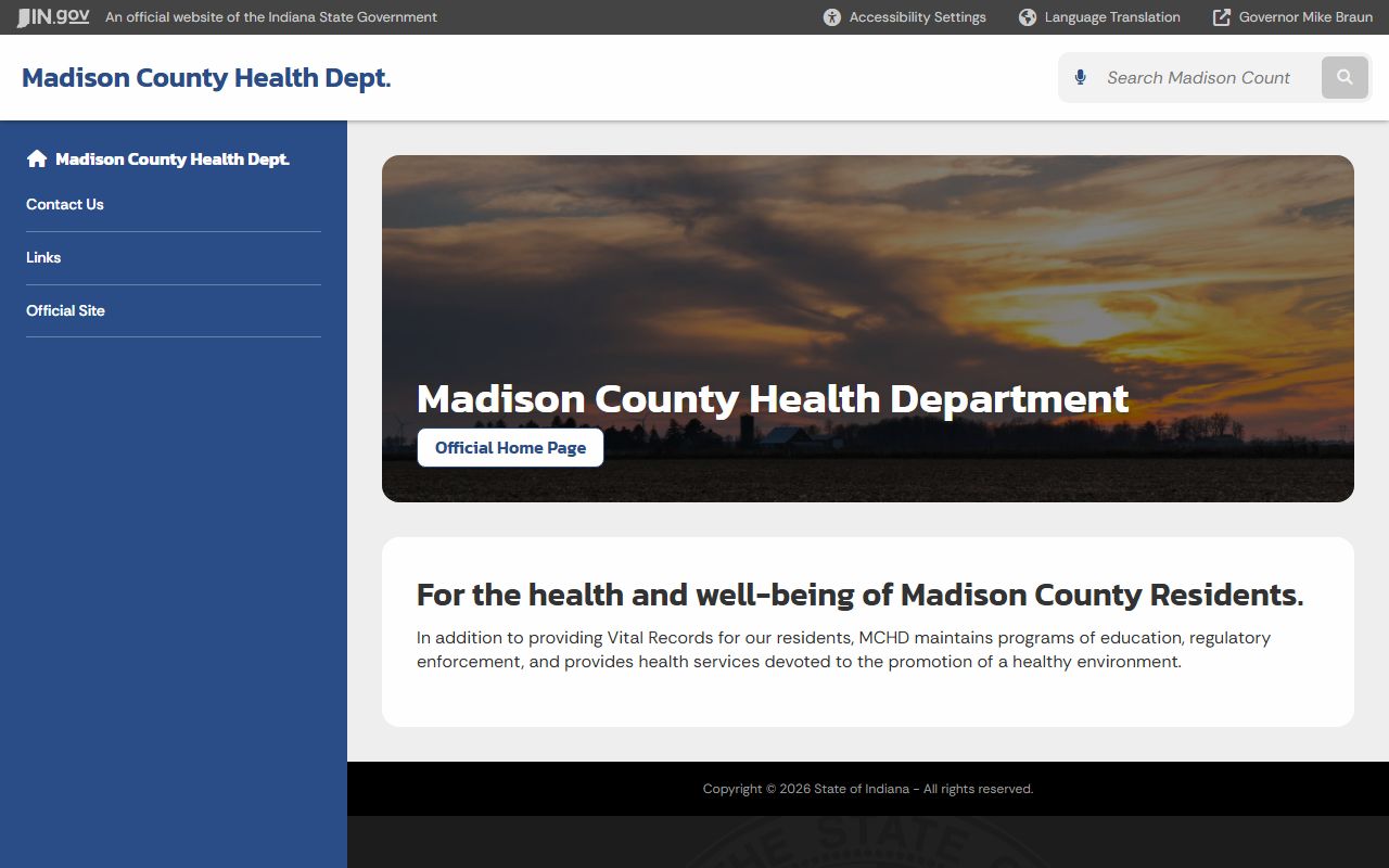 Madison County Health Department state page for birth records
