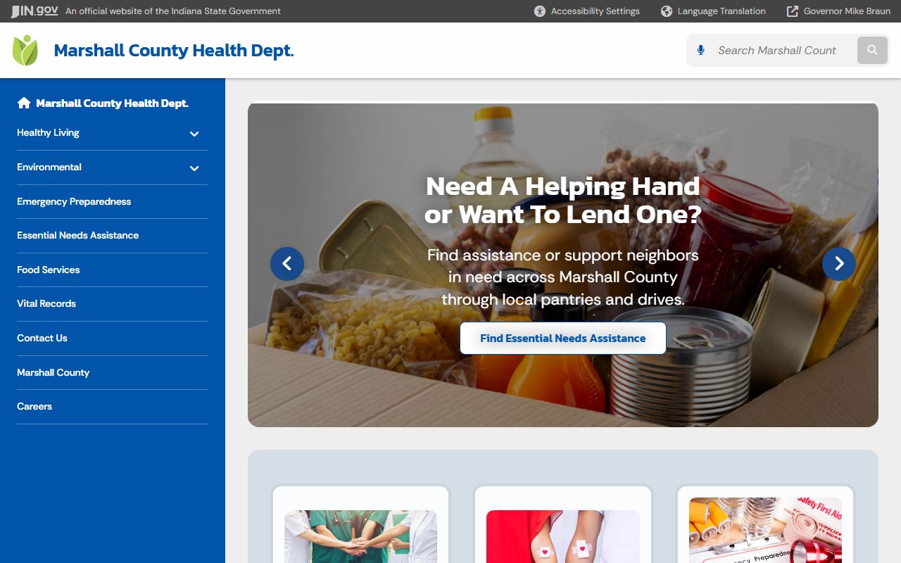 Marshall County Health Department page for birth records
