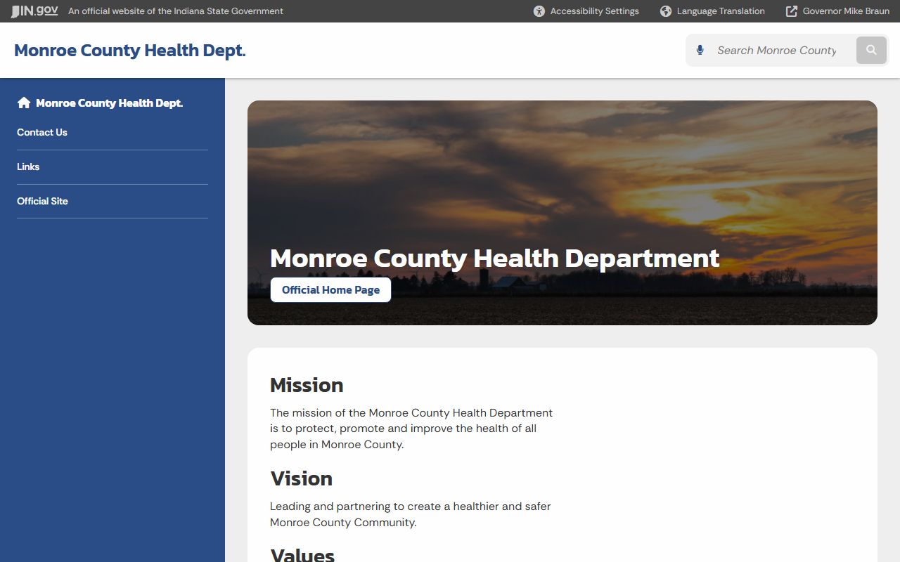 Monroe County Health Department page on Indiana state website for birth records