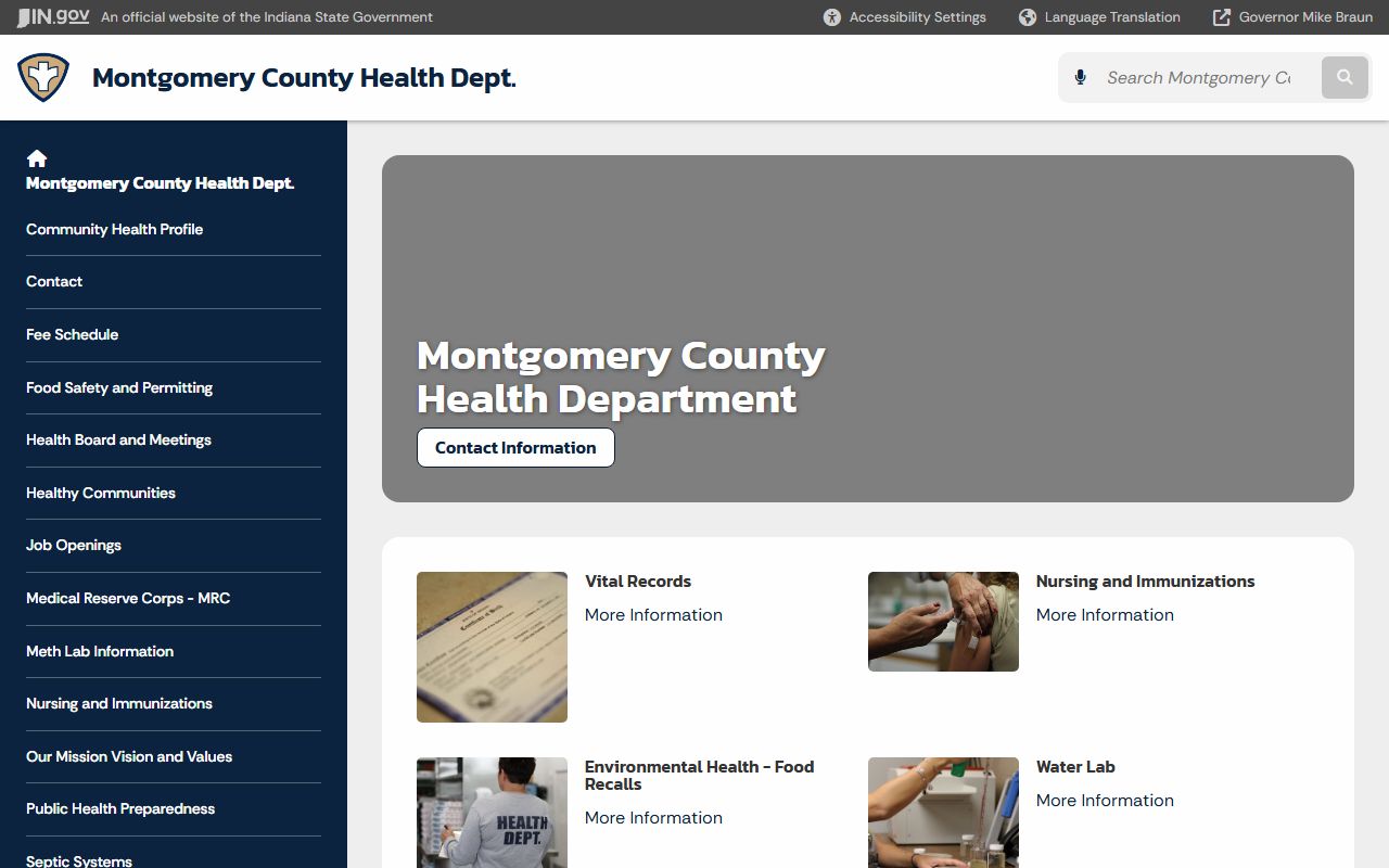 Montgomery County Health Department page on Indiana state website for birth records