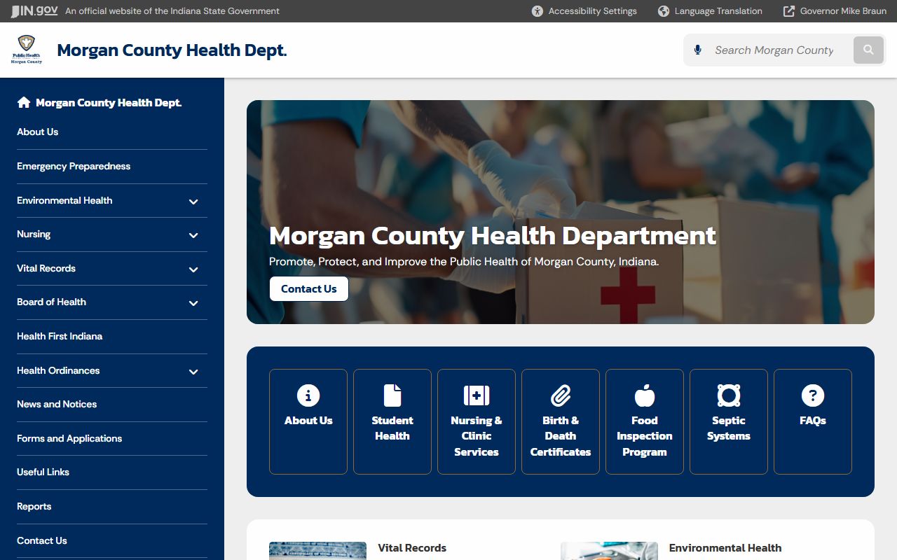 Morgan County Health Department page on Indiana state website for birth records