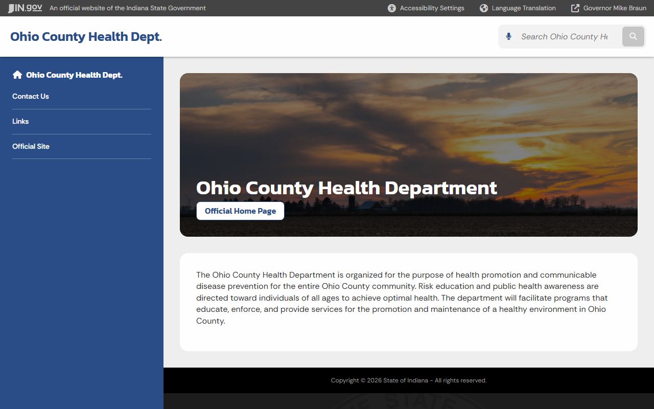 Ohio County Health Department page on Indiana state website for birth records