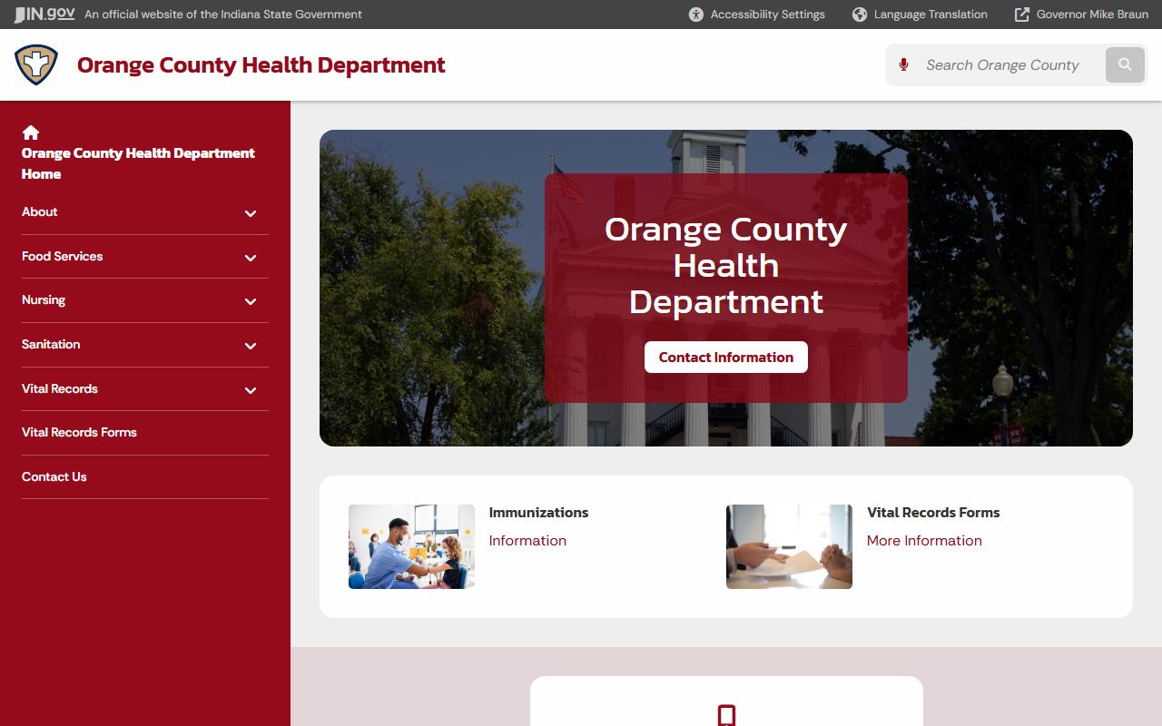 Orange County Health Department page on Indiana state website for birth records