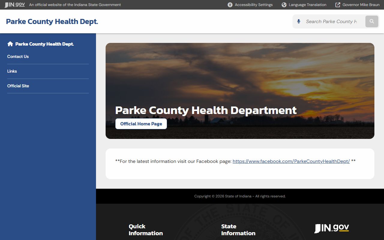 Parke County Health Department page on Indiana state website for birth records