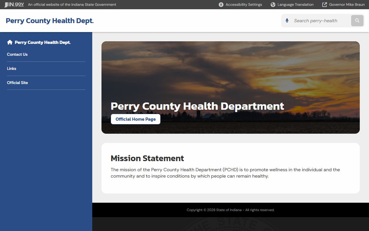 Perry County Health Department page on Indiana state website for birth records
