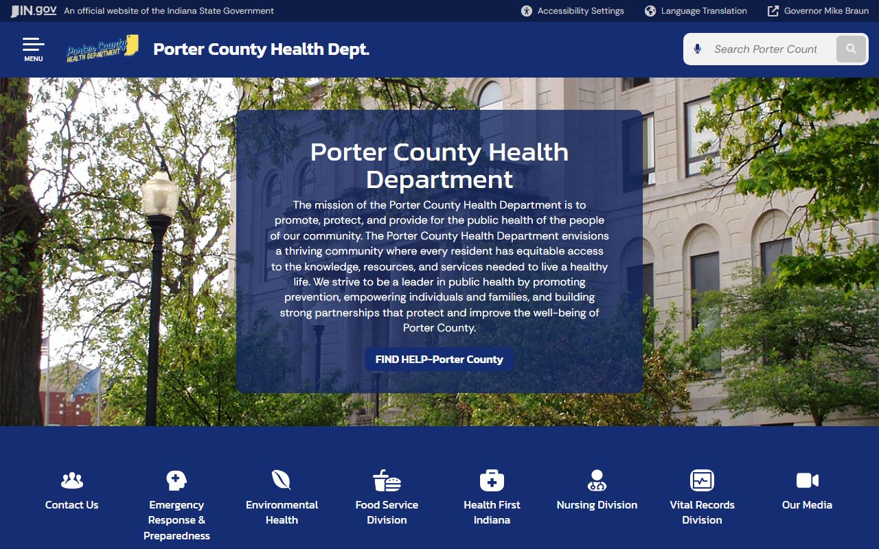 Porter County Health Department page for birth records