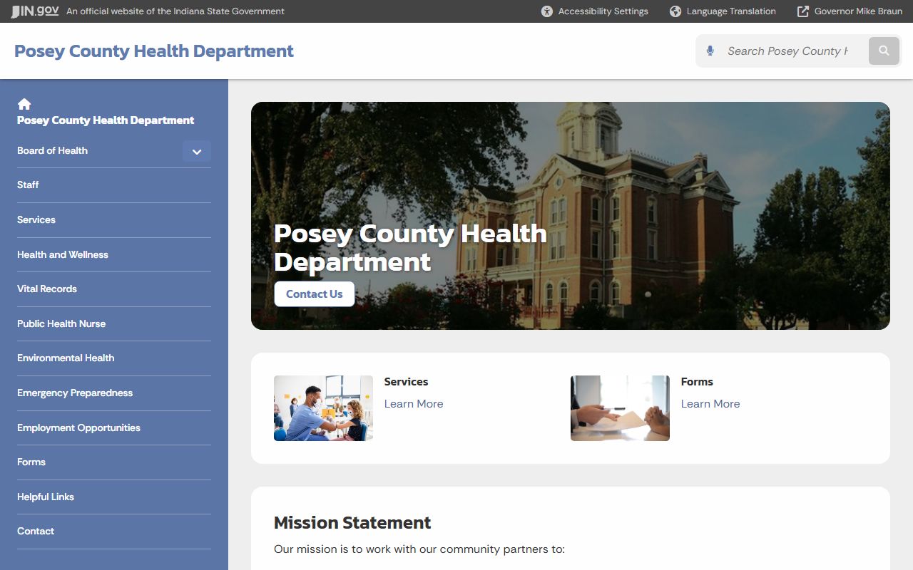 Posey County Health Department page for birth records