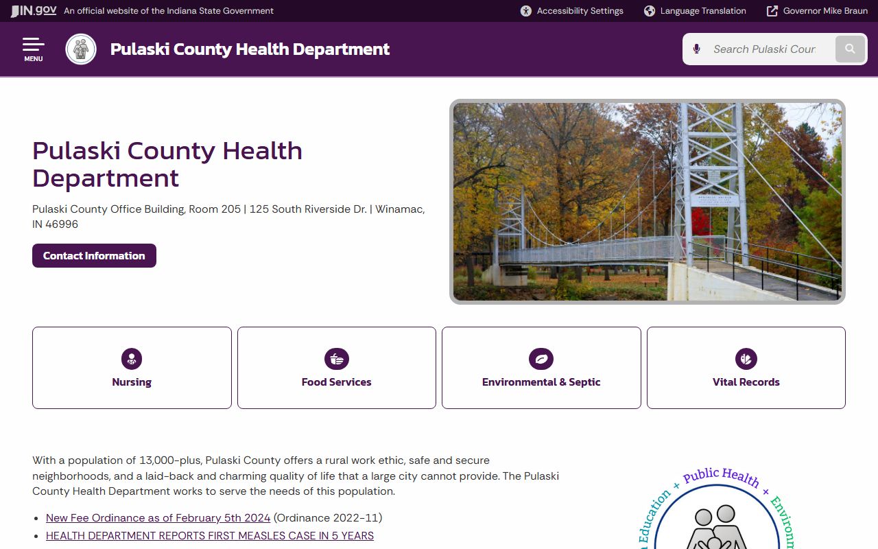 Pulaski County Health Department page for birth records