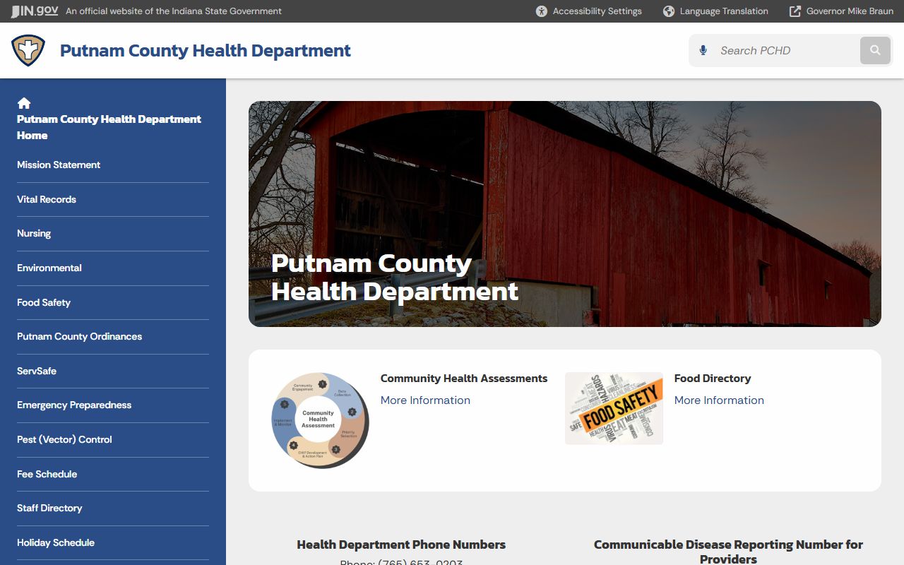 Putnam County Health Department page for birth records