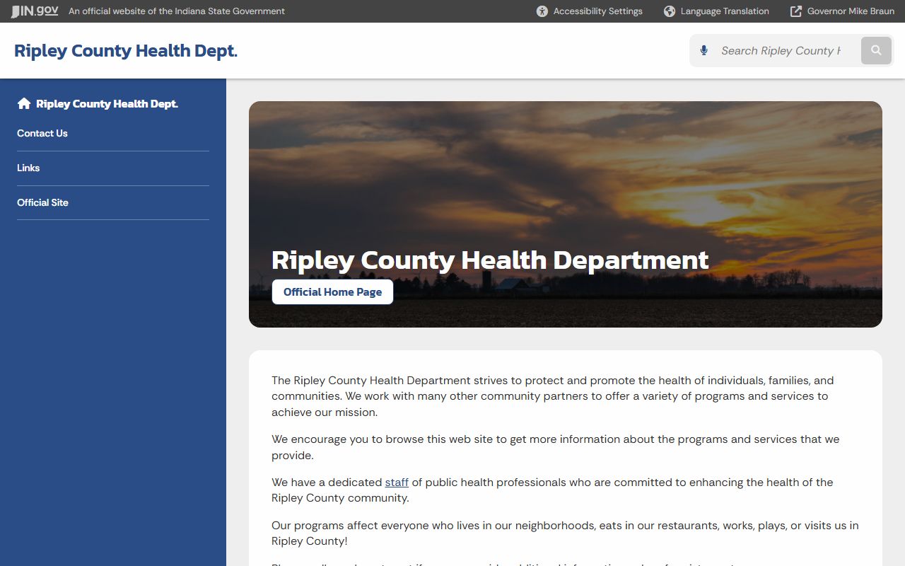 Ripley County Health Department page for birth records