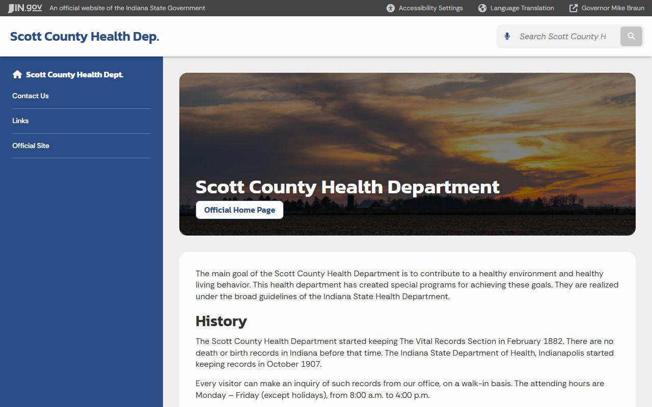 Scott County Health Department page for birth records