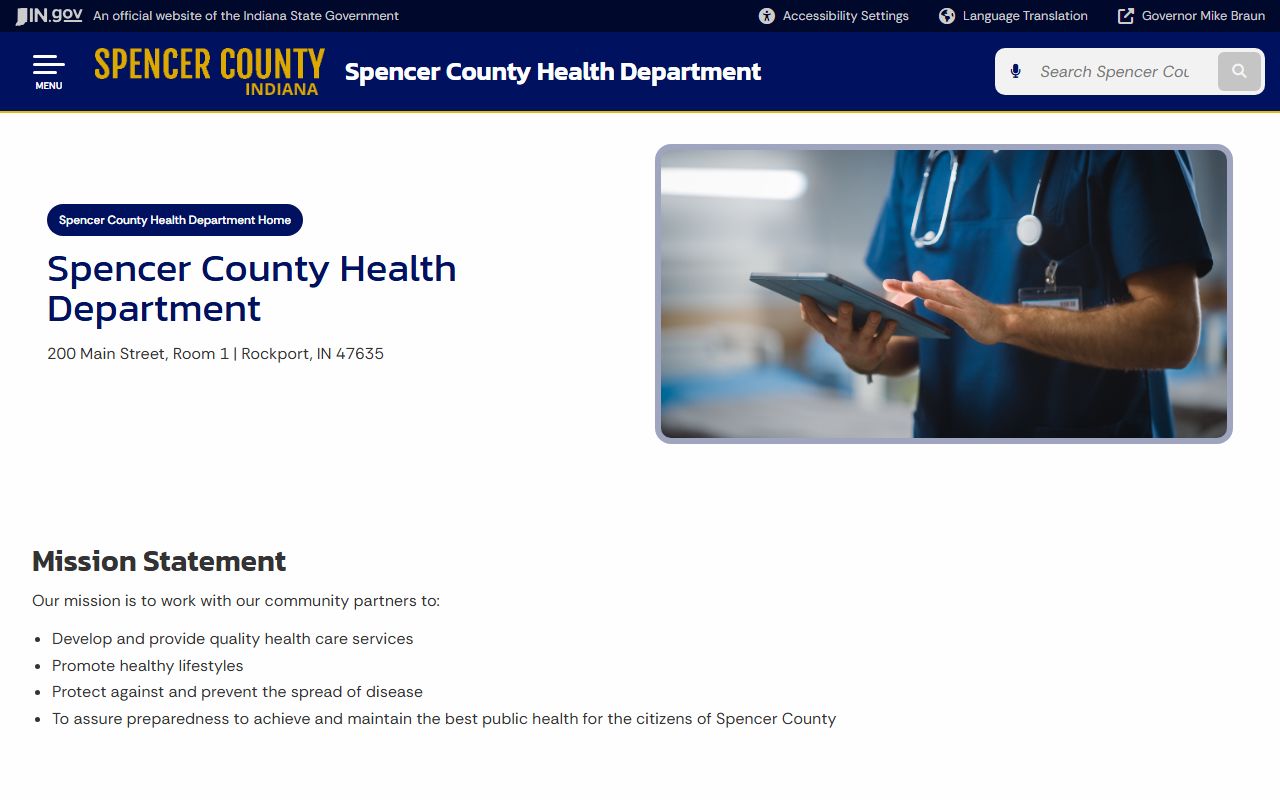 Spencer County Health Department page for birth records