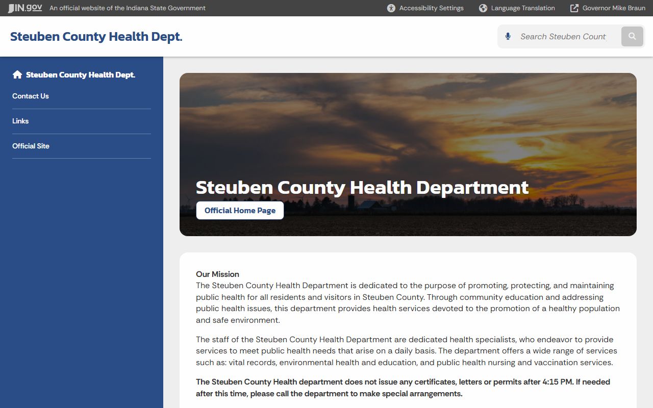 Steuben County Health Department page for birth records