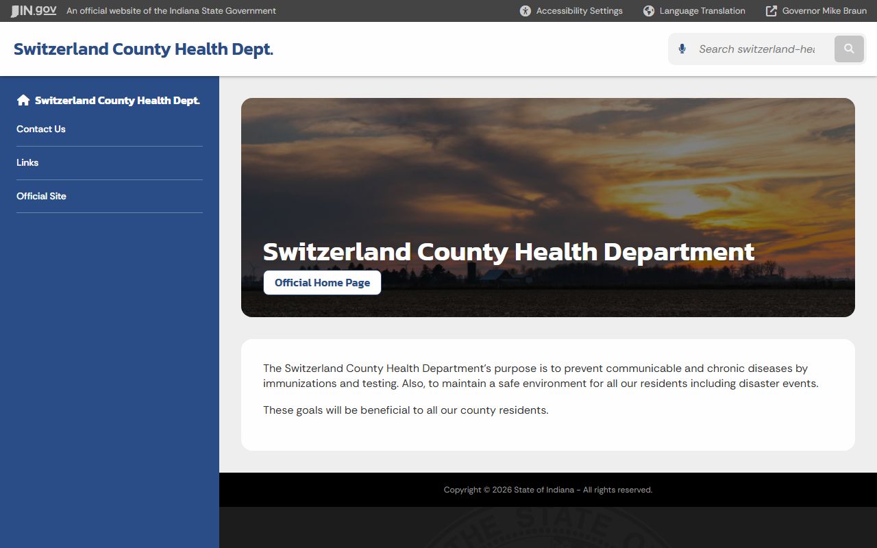 Switzerland County Health Department page for birth records