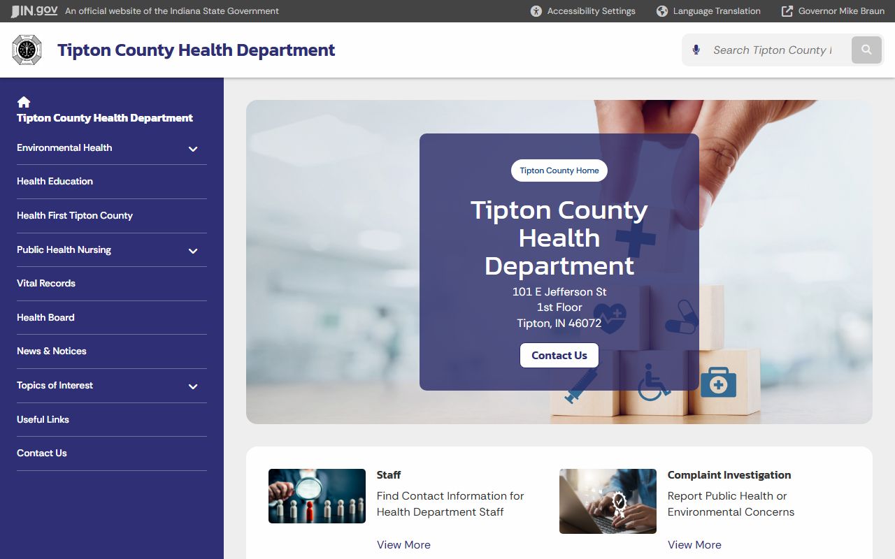 Tipton County Health Department page on Indiana state website for birth records