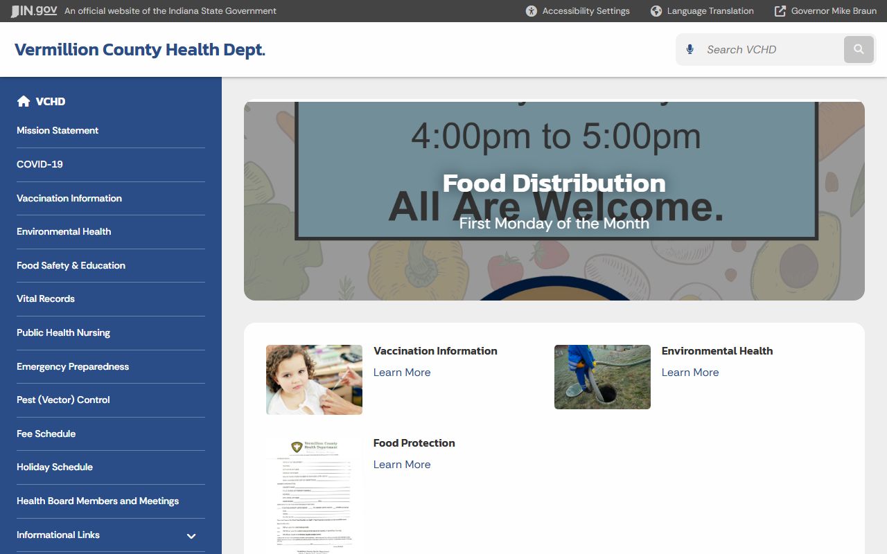 Vermillion County Health Department page on Indiana state website for birth records