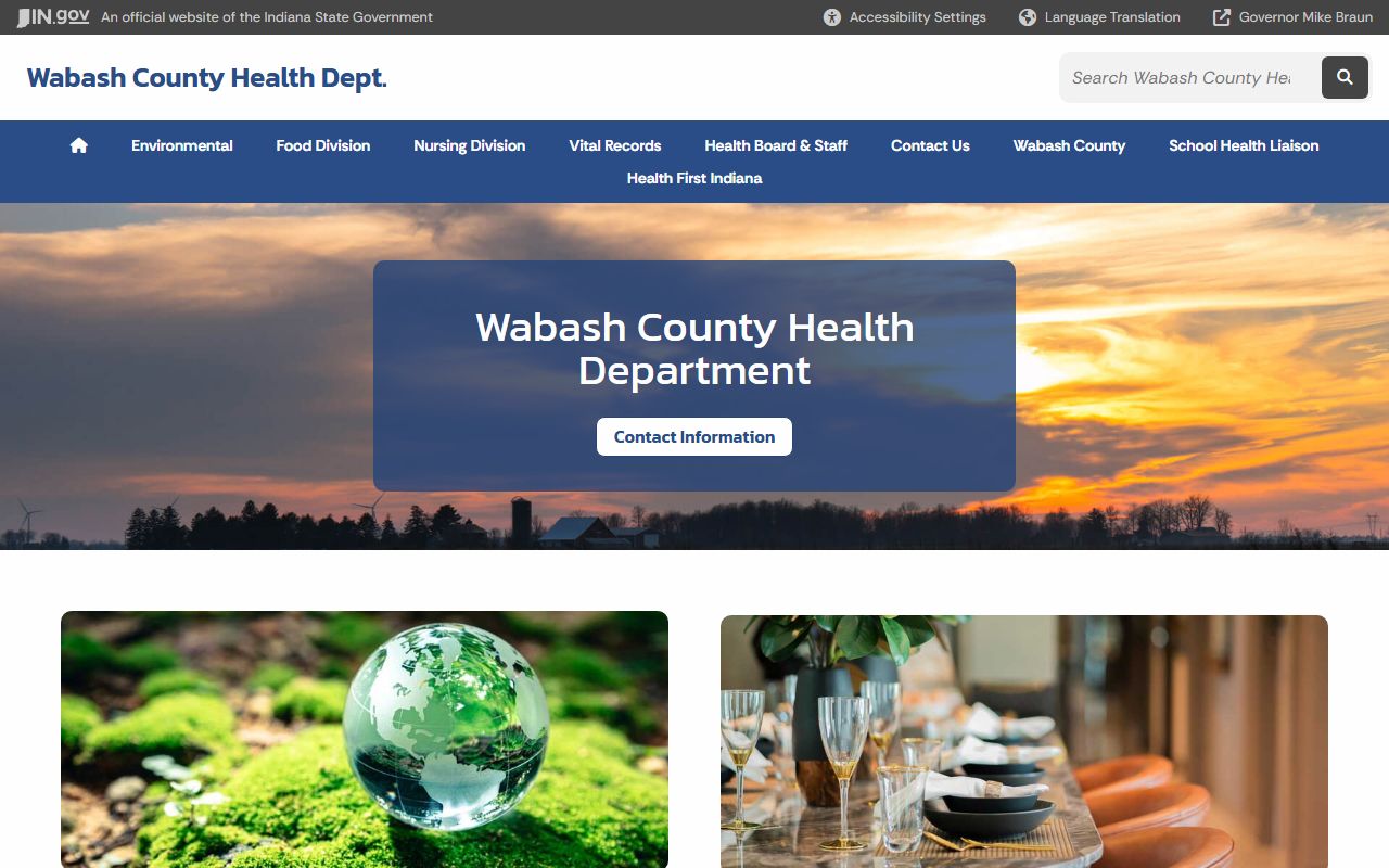 Wabash County Health Department page on Indiana state website for birth records