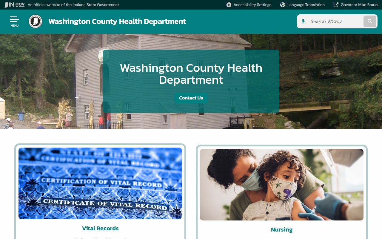 Washington County Health Department page on Indiana state website for birth records