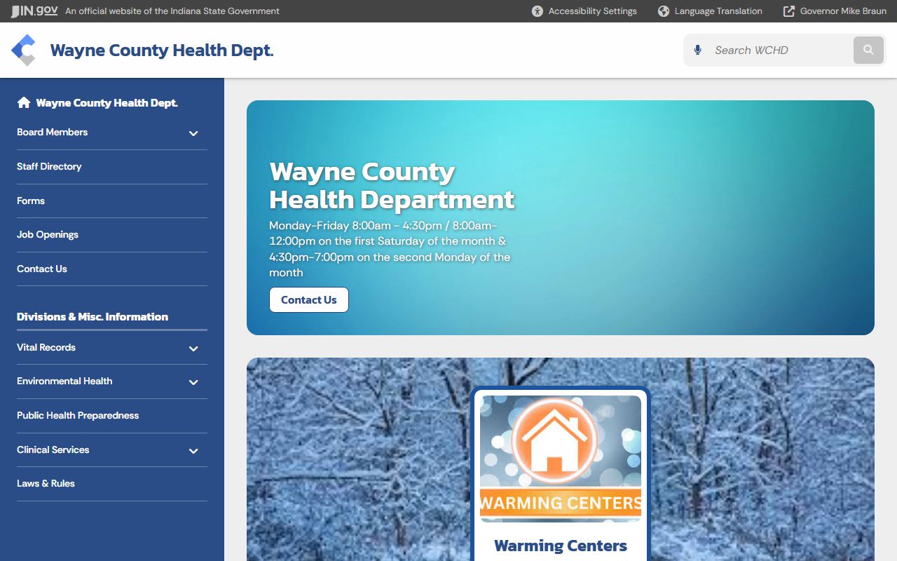 Wayne County Health Department page on Indiana state website for birth records