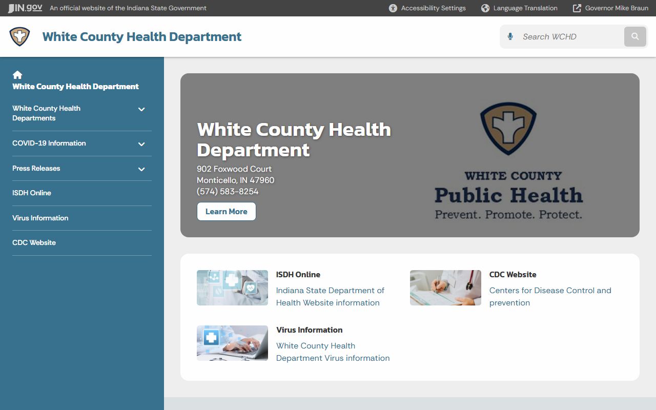 White County Health Department page for birth records